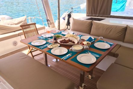 tiziano saba 50 catamaran aft dining -  Valef Yachts Chartering - 2778