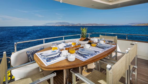 gorgeous motor yacht aft deck table (1) min -  Valef Yachts Chartering - 3958