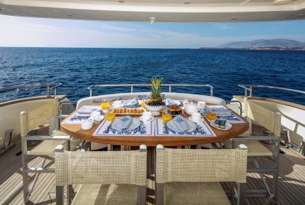gorgeous motor yacht aft deck table (2) min -  Valef Yachts Chartering - 3957