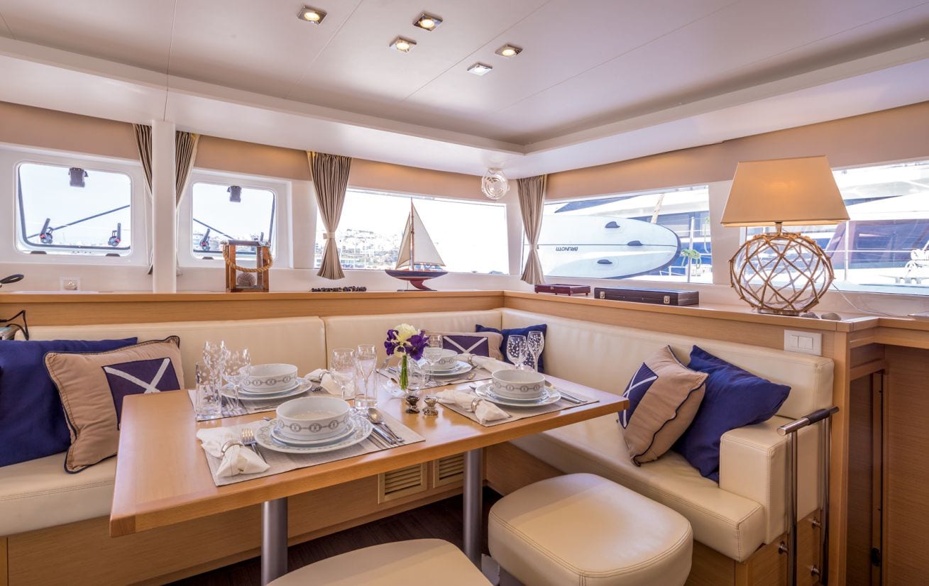 new horizons catamaran indoor dining_valef -  Valef Yachts Chartering - 5064