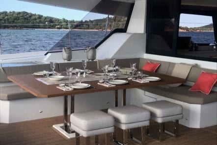 number one catamaran aft deck dining (1) min -  Valef Yachts Chartering - 0802