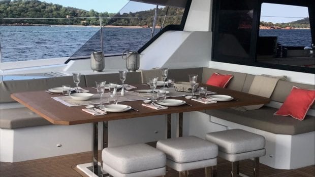 number one catamaran aft deck dining (1) min -  Valef Yachts Chartering - 0802