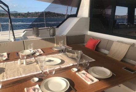 number one catamaran aft deck dining (2) min -  Valef Yachts Chartering - 0801