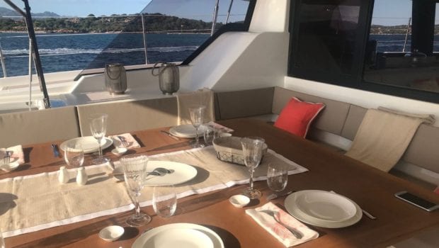 number one catamaran aft deck dining (2) min -  Valef Yachts Chartering - 0801