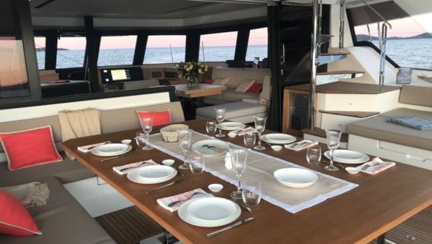 number one catamaran aft deck dining (3) min -  Valef Yachts Chartering - 0800