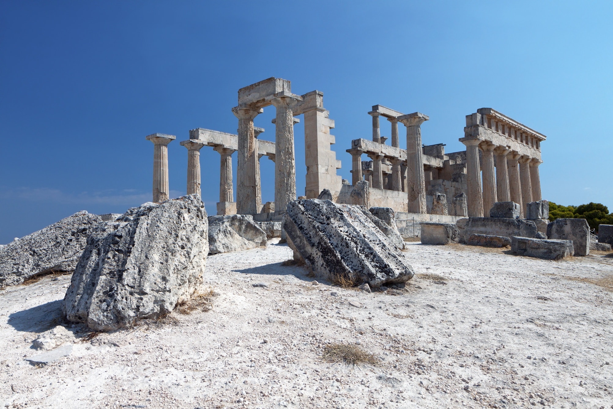Aphaia Temple in Aegina in bright sunlight