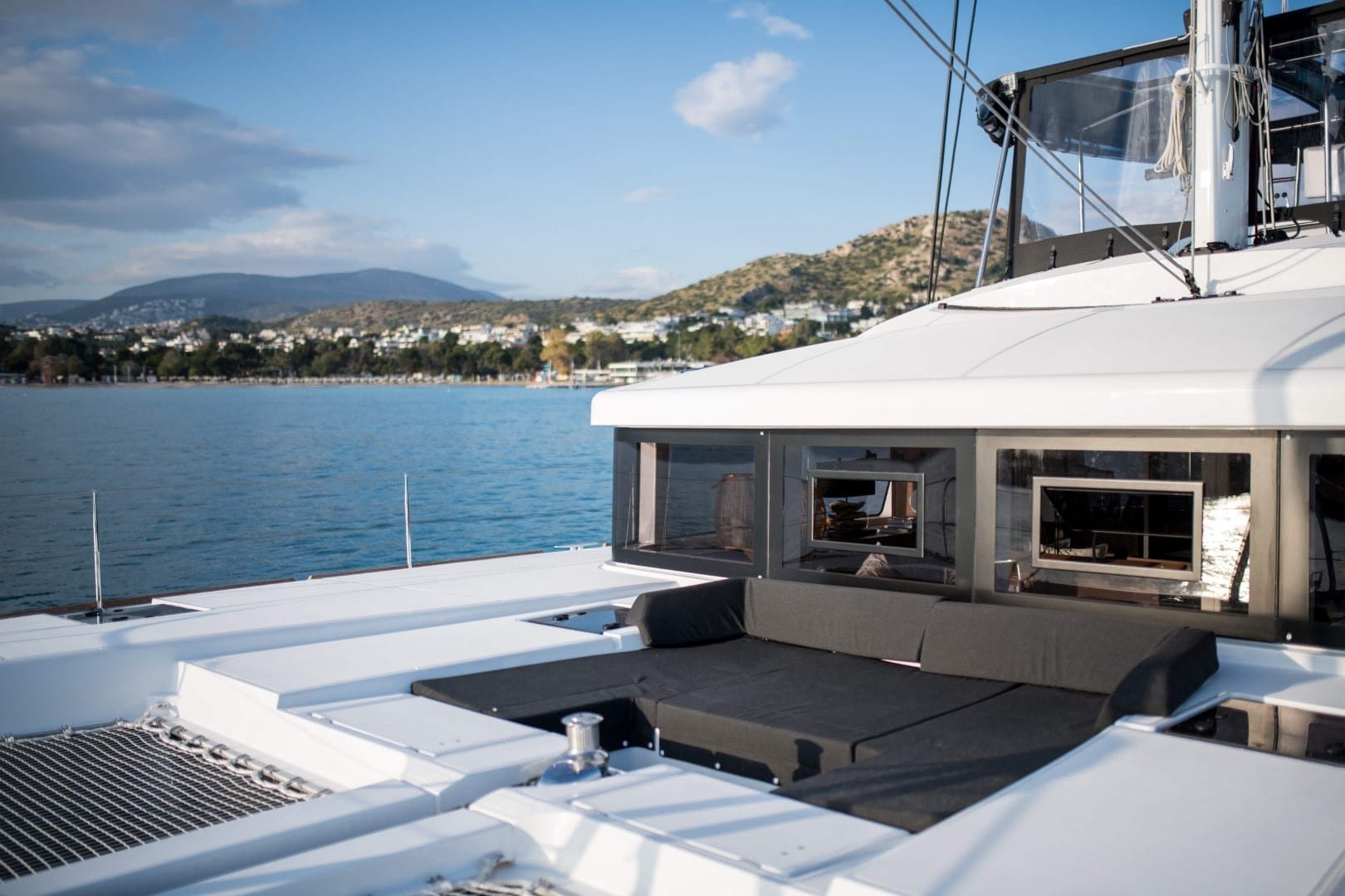 fore lounge of catamaran yacht