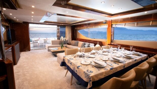 gia sena motor yacht dining (2) - Valef Yachts Chartering