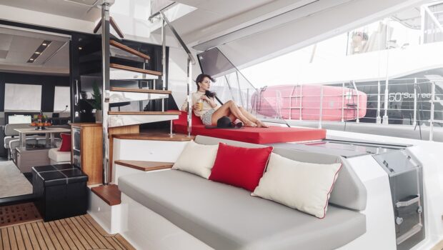 astoria catamaran lounge min - Valef Yachts Chartering