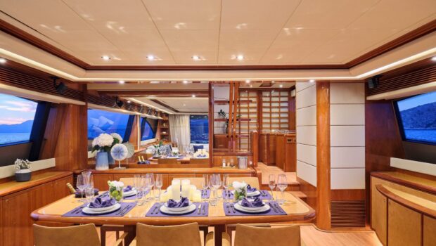 estia yi motor yacht dining1 min - Valef Yachts Chartering