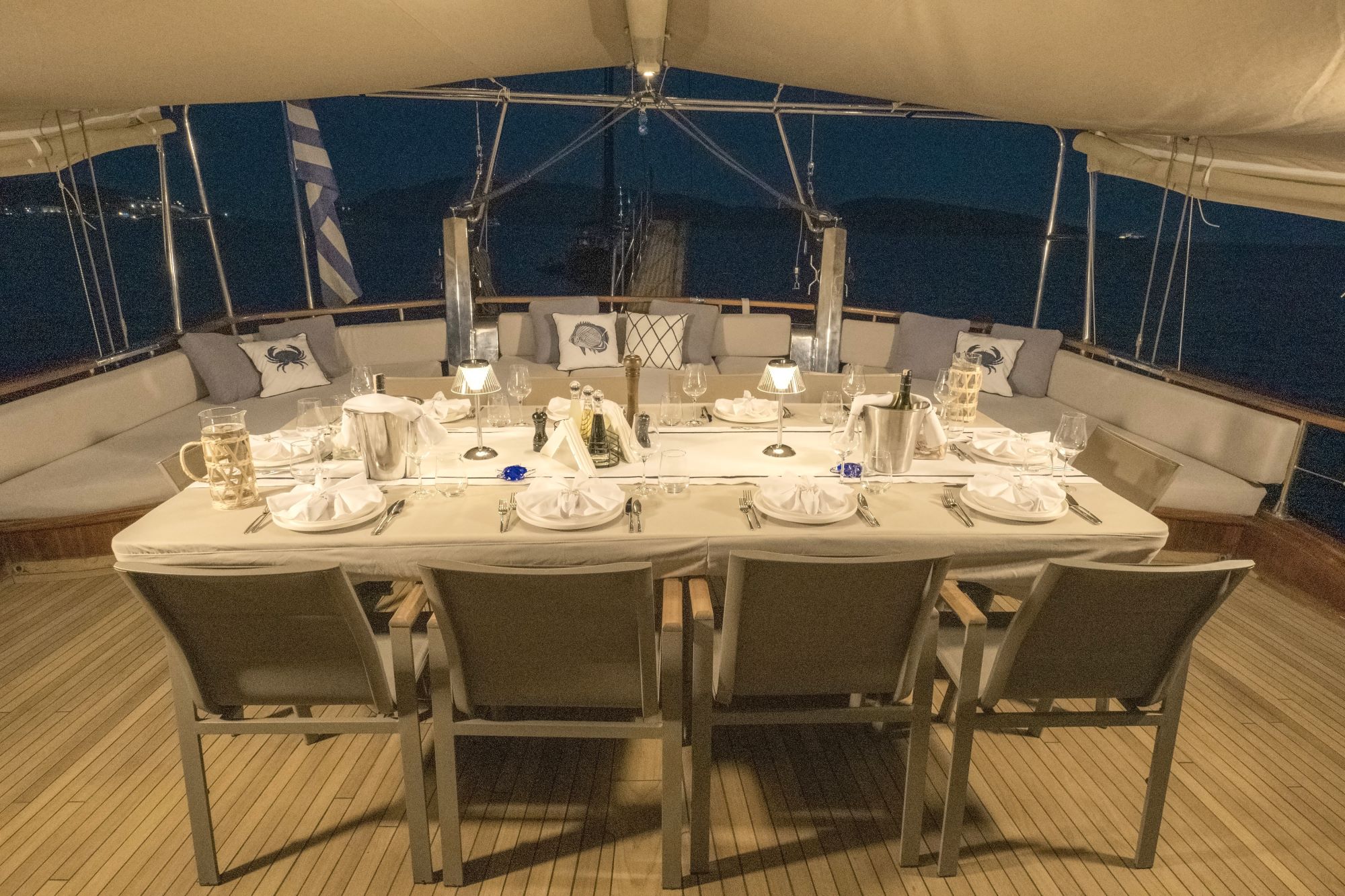 MS Luxury Aegean Schatz aft table 4 min - Valef Yachts Chartering